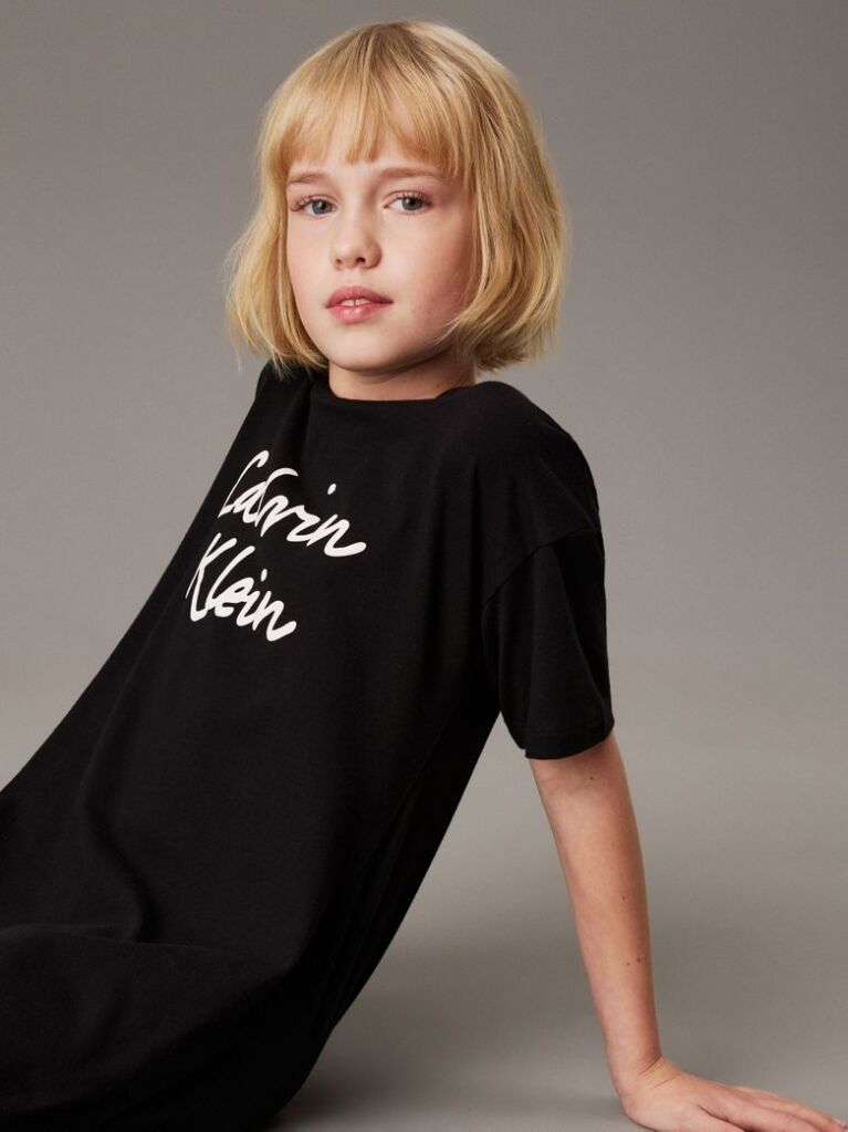 Black Oversized Logo T-shirt Dress  Girls