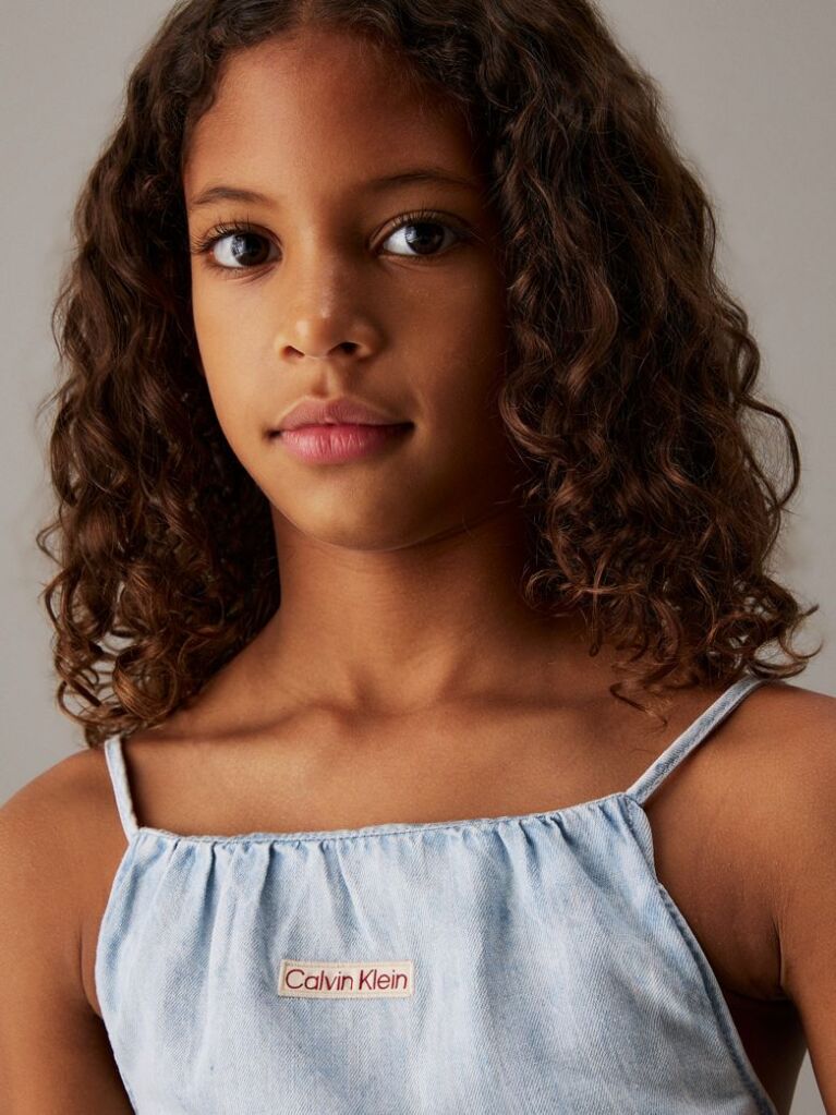 Blue Loose Denim Strap Top  Girls