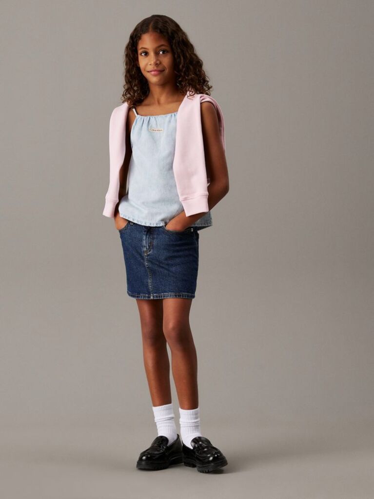 Blue Loose Denim Strap Top  Girls