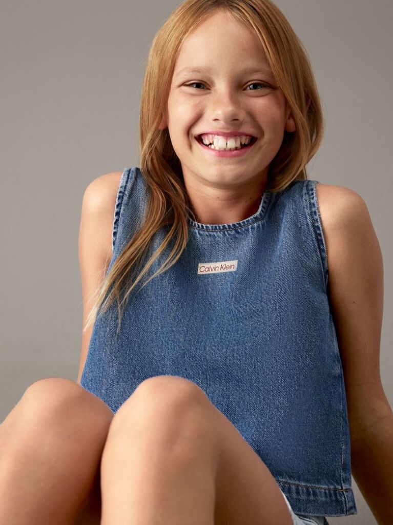 Blue Denim Sleeveless Top  Girls