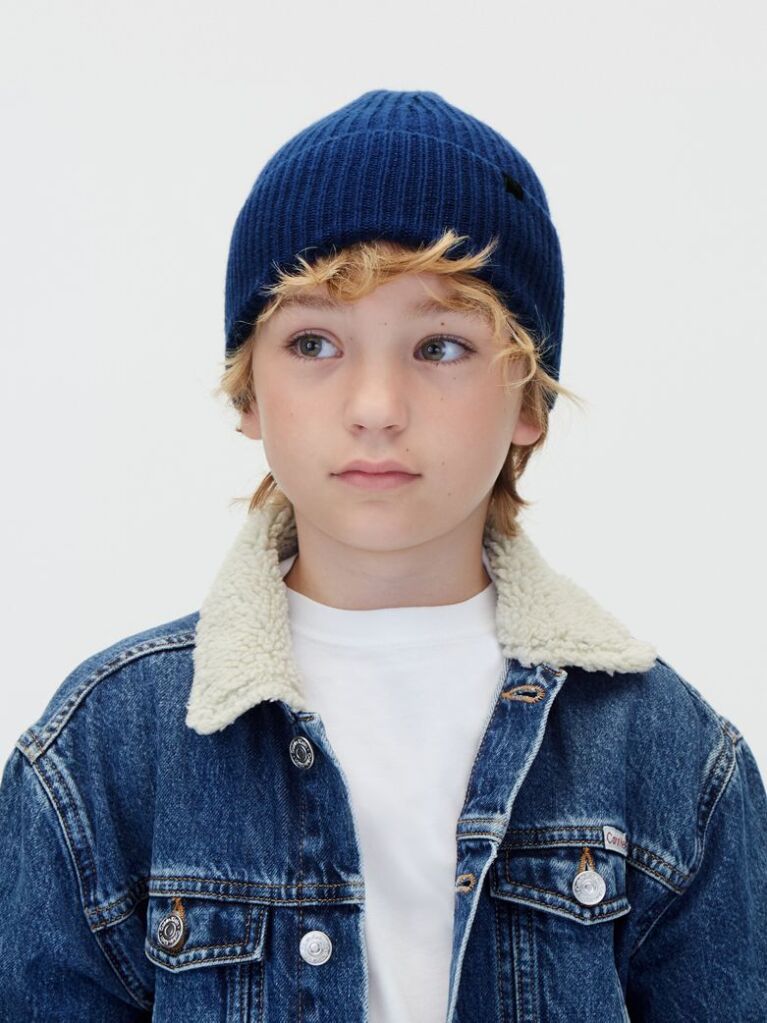Blue Unisex Ribbed Beanie  Kids Unisex