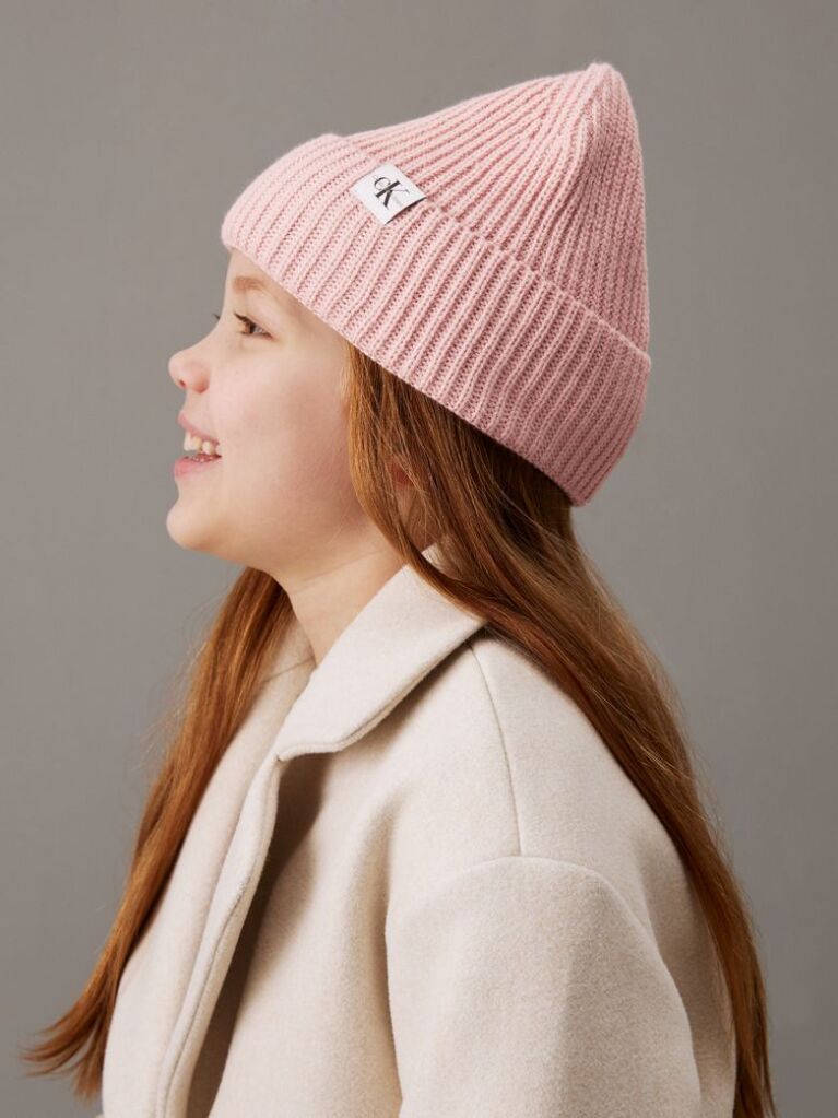 Pink Unisex Ribbed Beanie  Kids Unisex