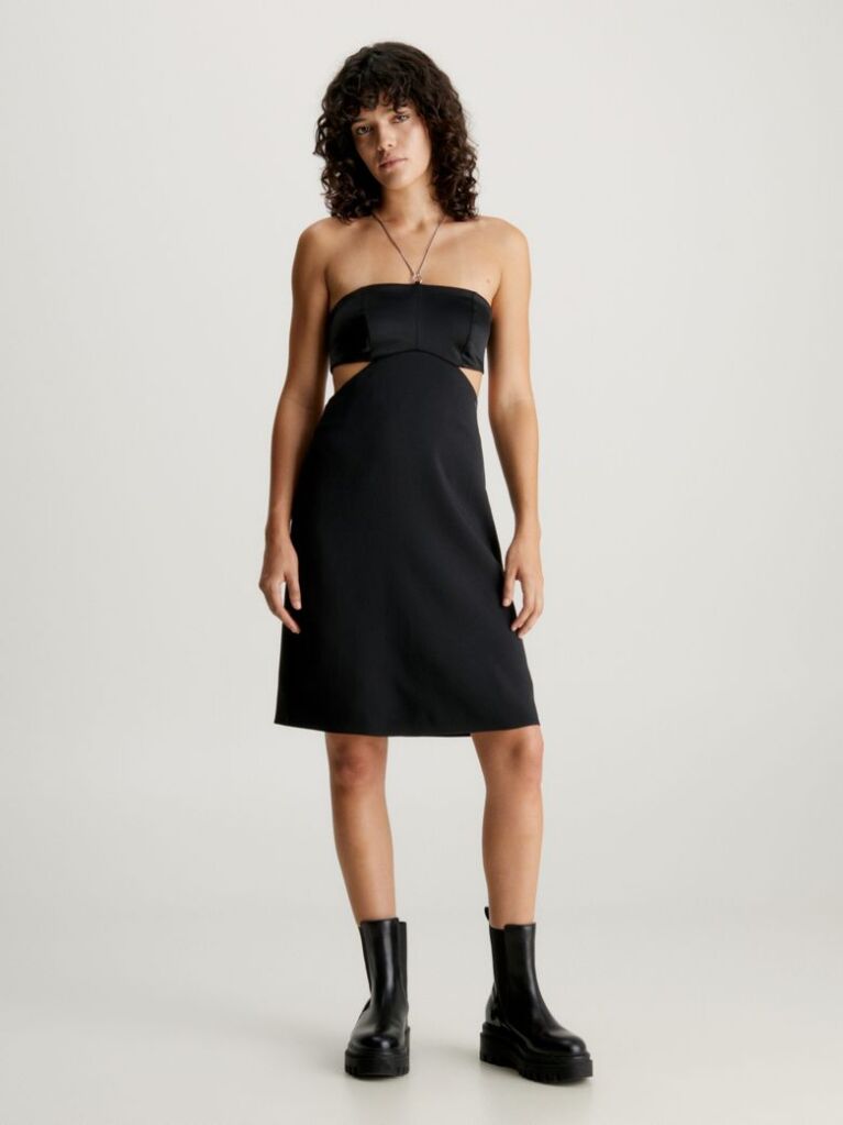 Black Satin Chain Detail Bustier Dress  Women