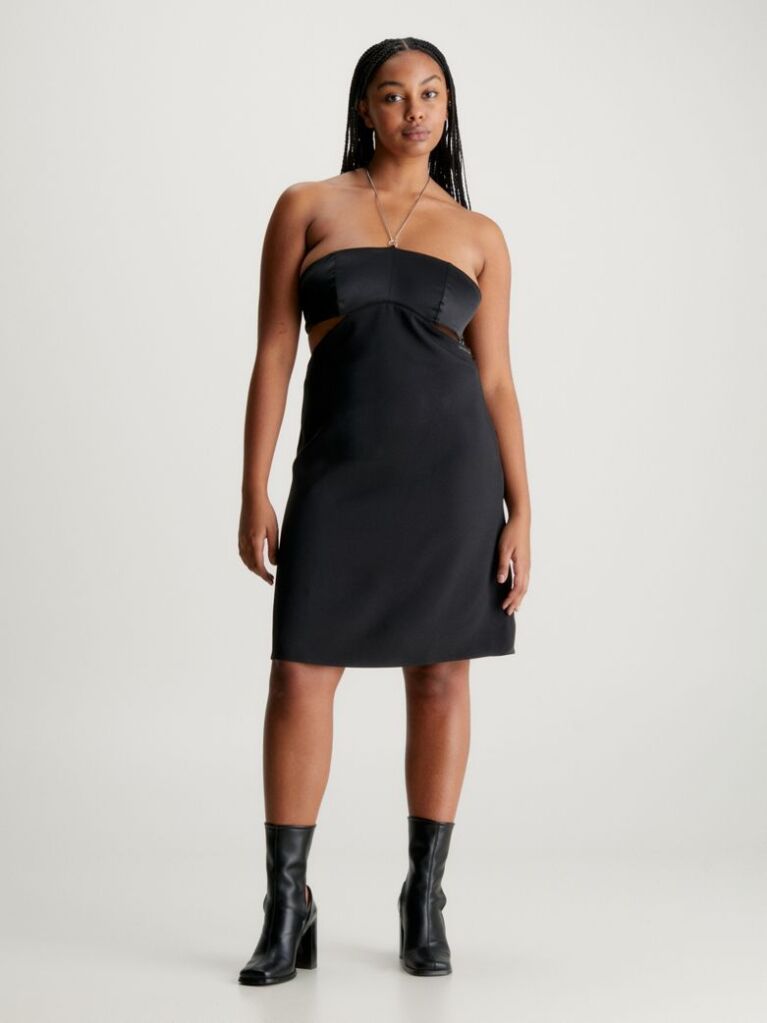 Black Satin Chain Detail Bustier Dress  Women