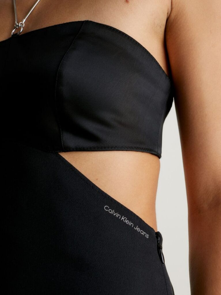 Black Satin Chain Detail Bustier Dress  Women