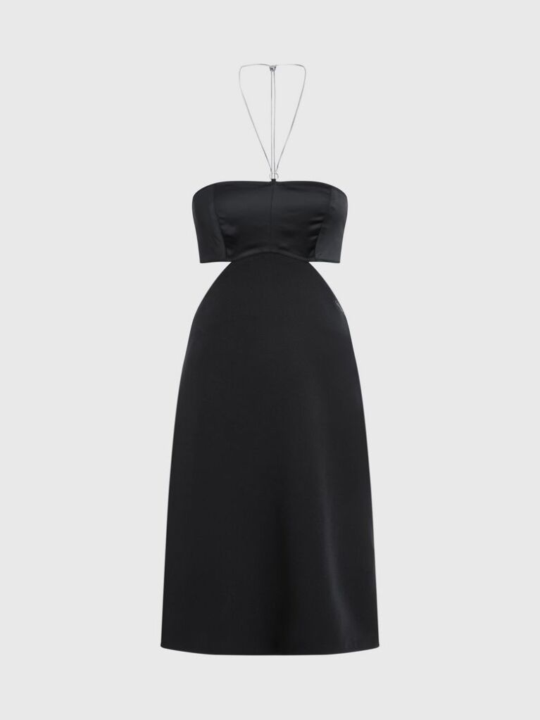 Black Satin Chain Detail Bustier Dress  Women