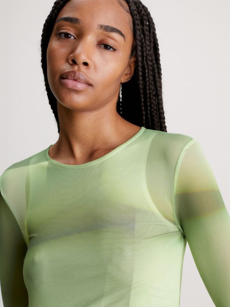 Green Double Layer Mesh Printed Dress  Women