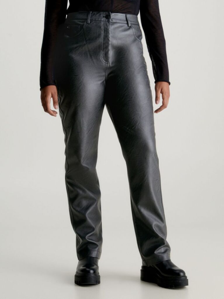 Black High Rise Faux Leather Trousers  Women