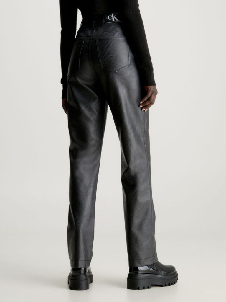 Black High Rise Faux Leather Trousers  Women