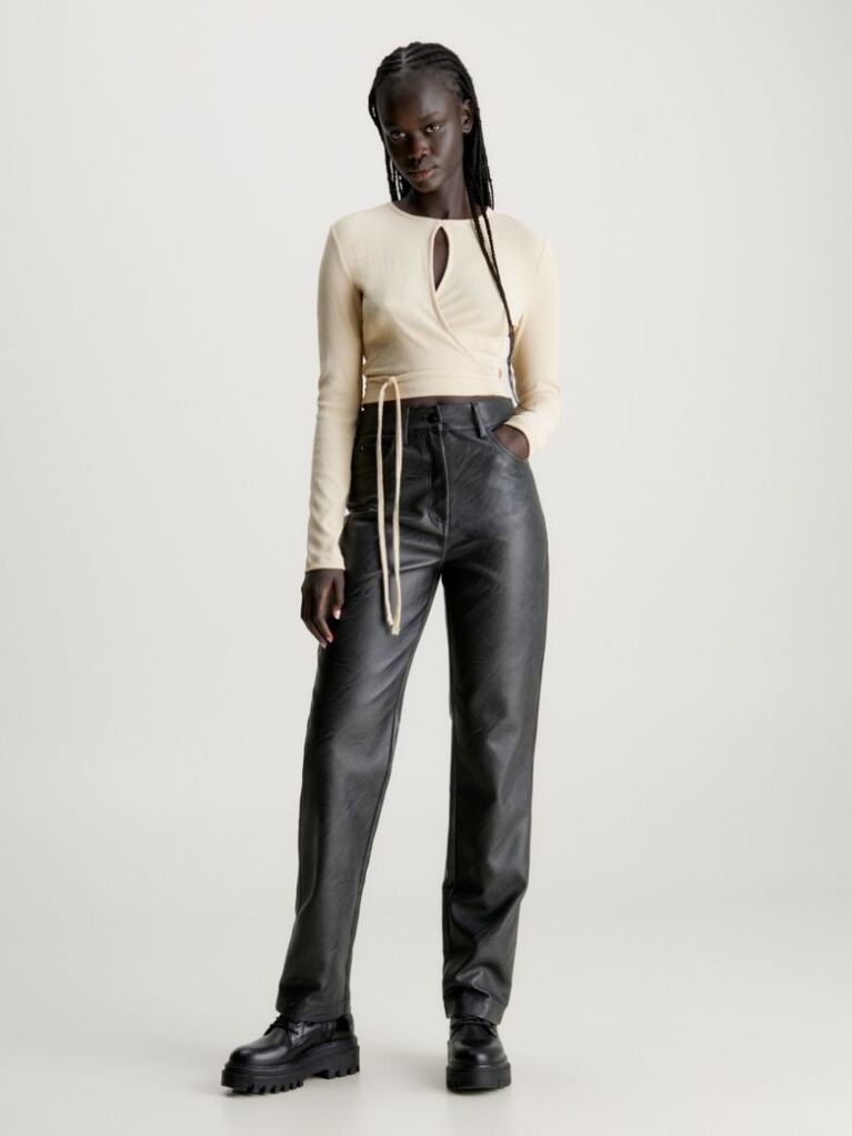Beige Crinkle Long Sleeve Wrap Top  Women