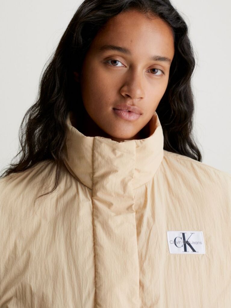Beige Relaxed Padded Nylon Vest  Women
