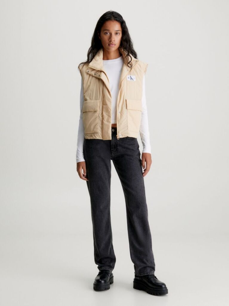 Beige Relaxed Padded Nylon Vest  Women