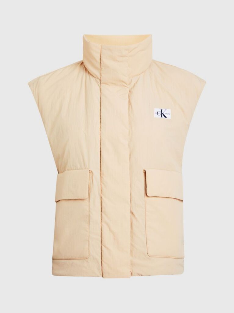 Beige Relaxed Padded Nylon Vest  Women