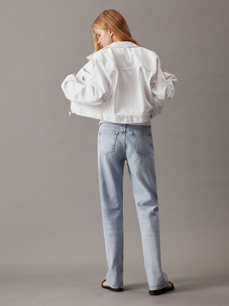 White Cropped Zip Up Denim Jacket  Women