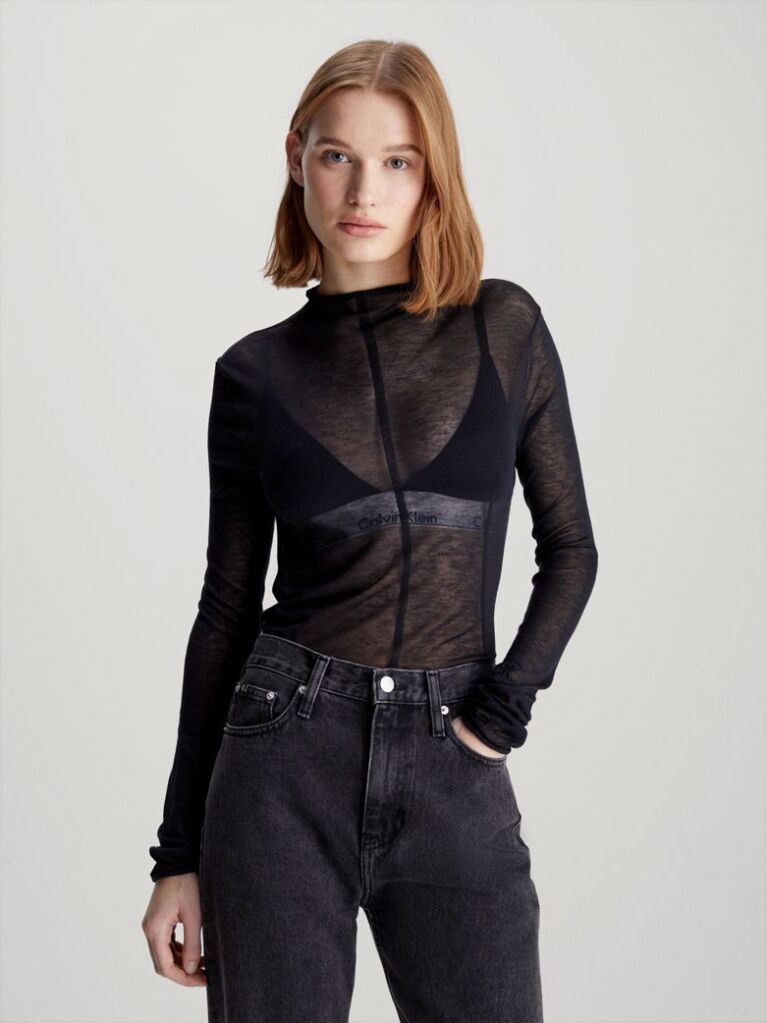 Black Slim Sheer Knit Jumper  Women