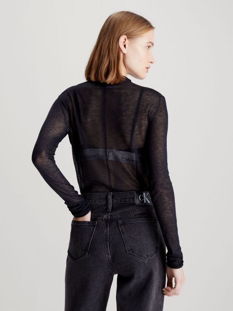 Black Slim Sheer Knit Jumper  Women
