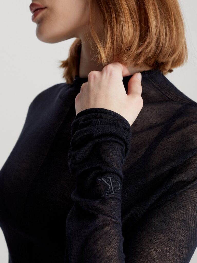 Black Slim Sheer Knit Jumper  Women