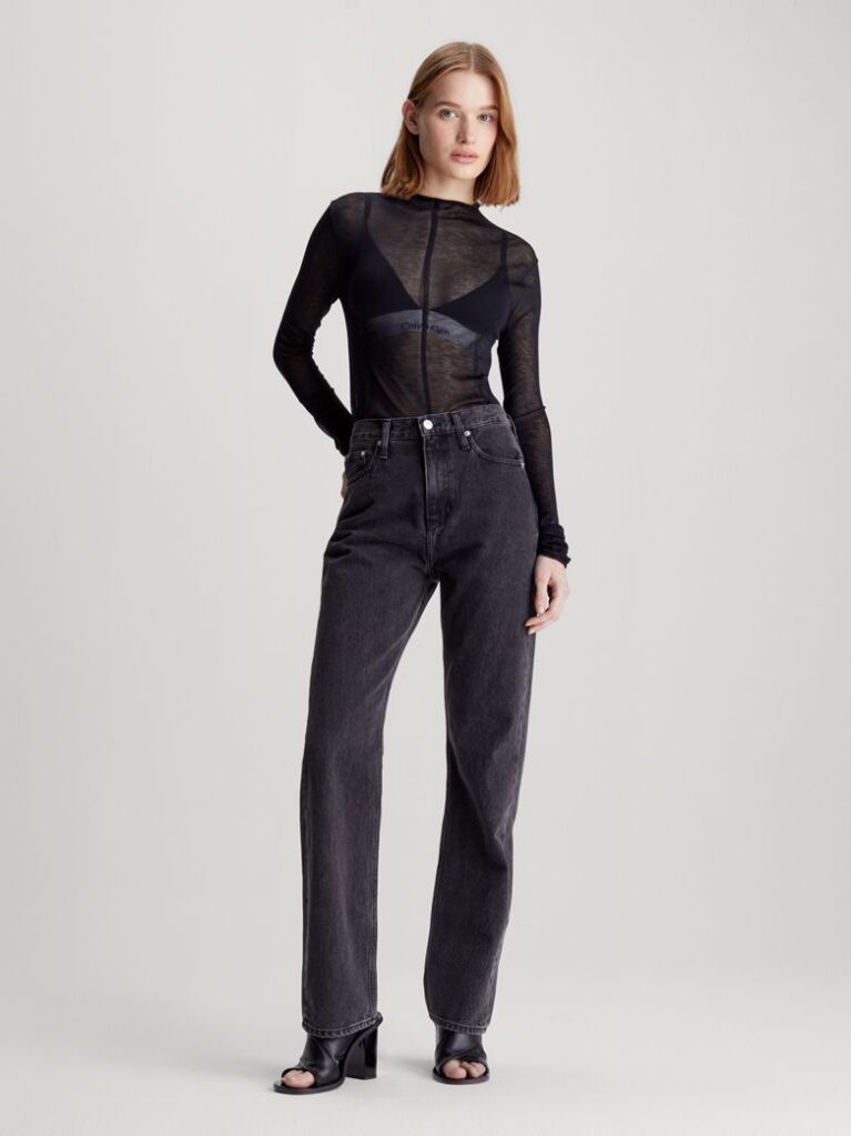 Black Slim Sheer Knit Jumper  Women