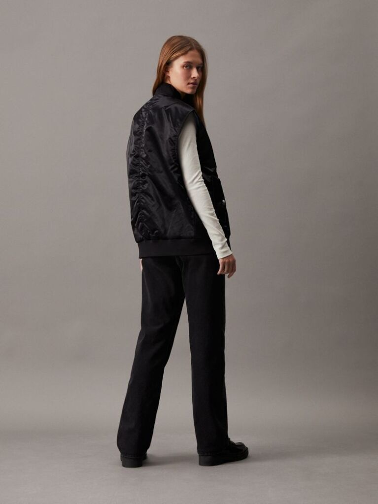 Black Relaxed Sateen Bomber Vest  Women
