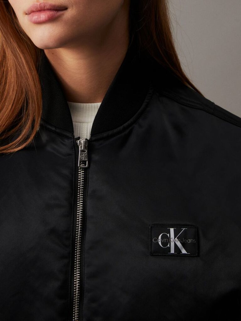 Black Relaxed Sateen Bomber Vest  Women