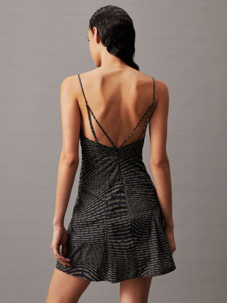 Black All-Over Logo Slip Dress  Women