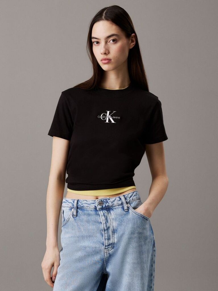 Μαύρο Cropped T-shirt Με Μονόγραμμα  Γυναίκα
