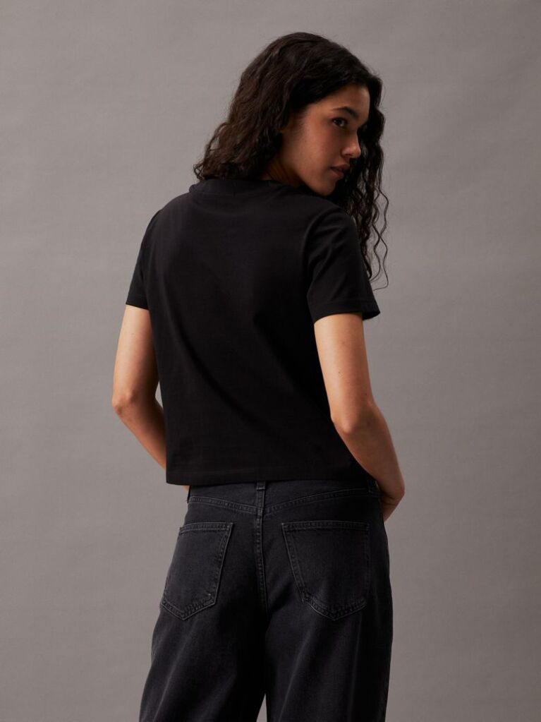 Μαύρο Cropped T-shirt Με Μονόγραμμα  Γυναίκα
