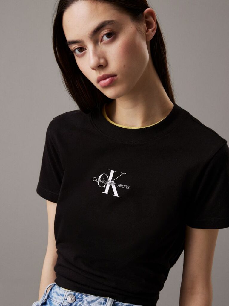 Μαύρο Cropped T-shirt Με Μονόγραμμα  Γυναίκα