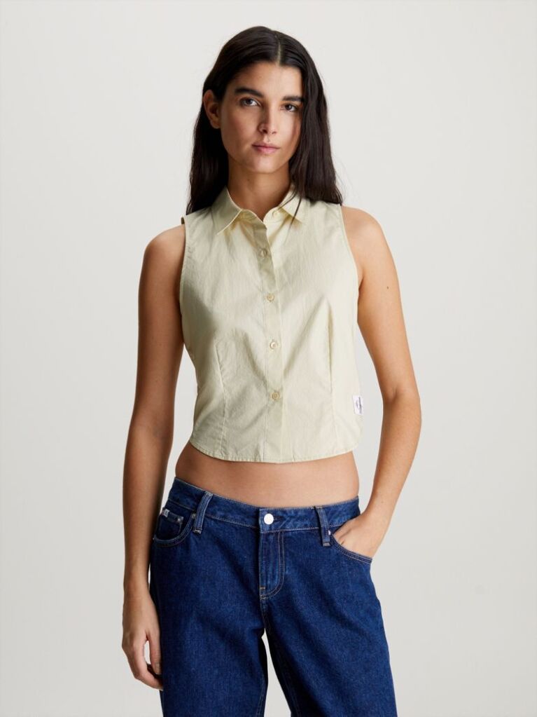 Green Cotton Poplin Sleeveless Shirt  Women