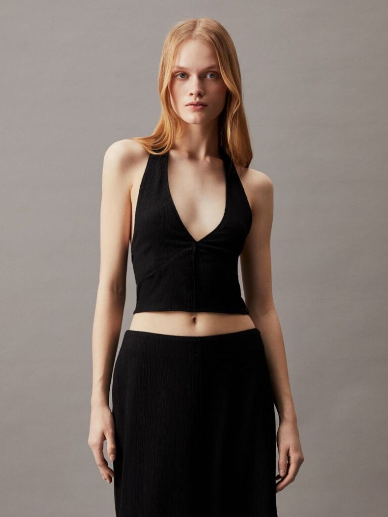 Black Crinkle Halterneck Top  Women