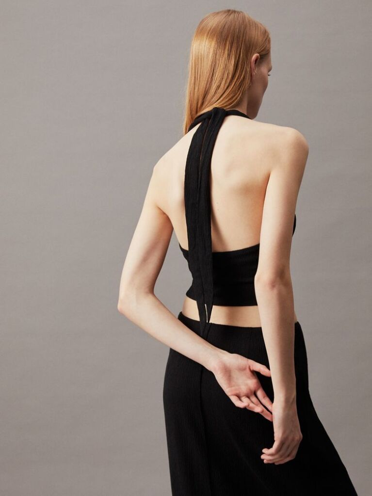 Black Crinkle Halterneck Top  Women