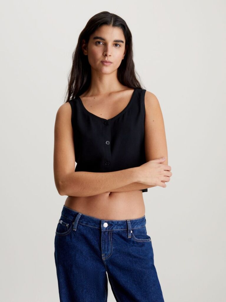 Black Soft Twill Sleeveless Top  Women
