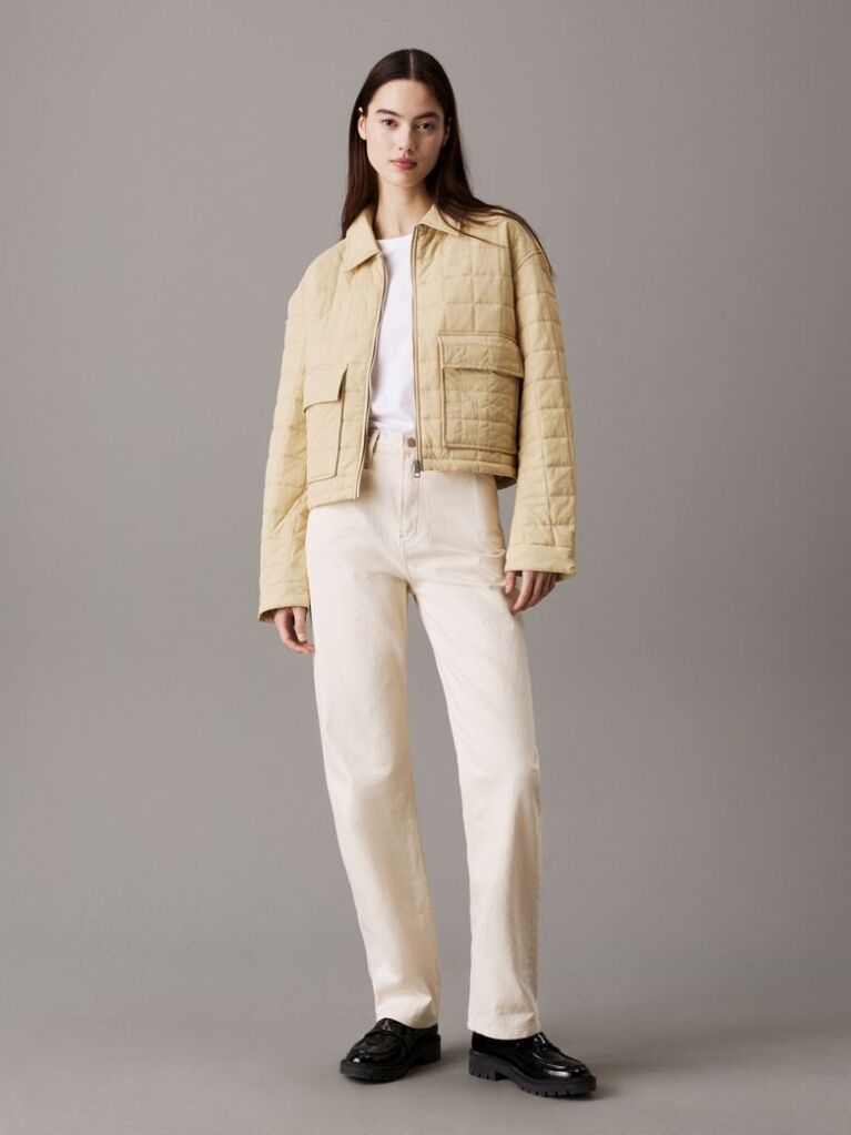 Beige Short Quilted Jacket  Women