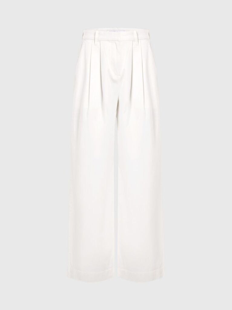 White Cotton Twill Straight Trousers  Women