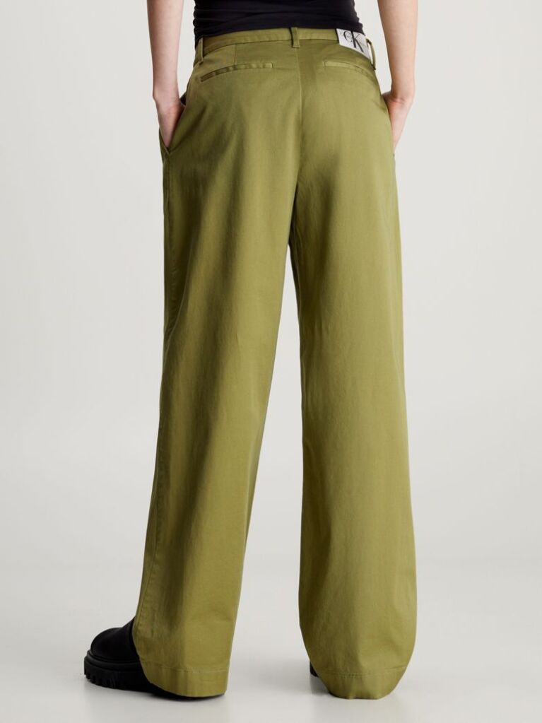 Green Cotton Twill Straight Trousers  Women