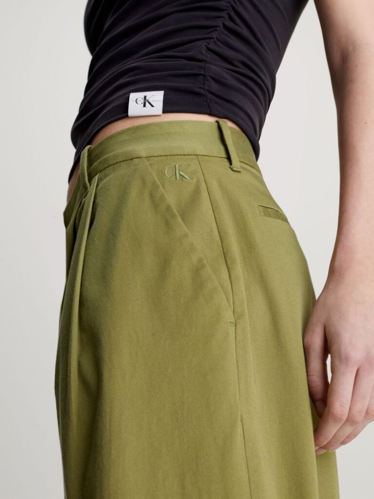 Green Cotton Twill Straight Trousers  Women