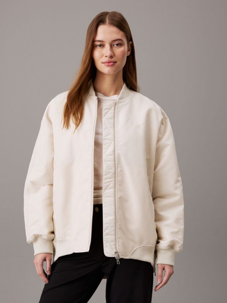 Beige Relaxed Sateen Bomber Jacket  Women