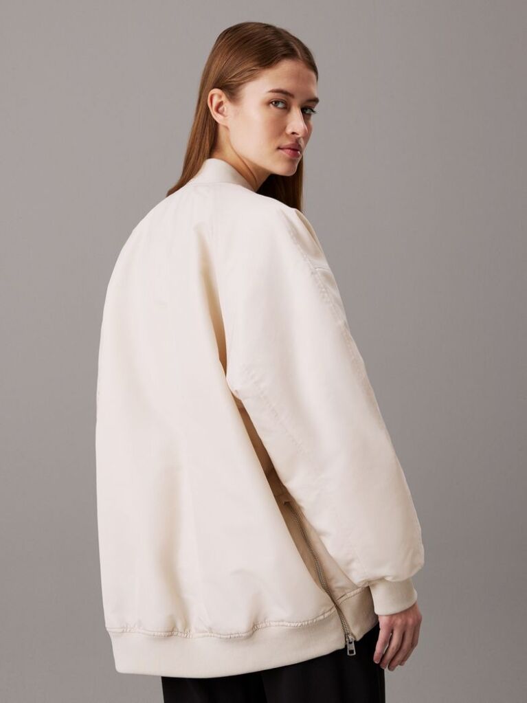Beige Relaxed Sateen Bomber Jacket  Women