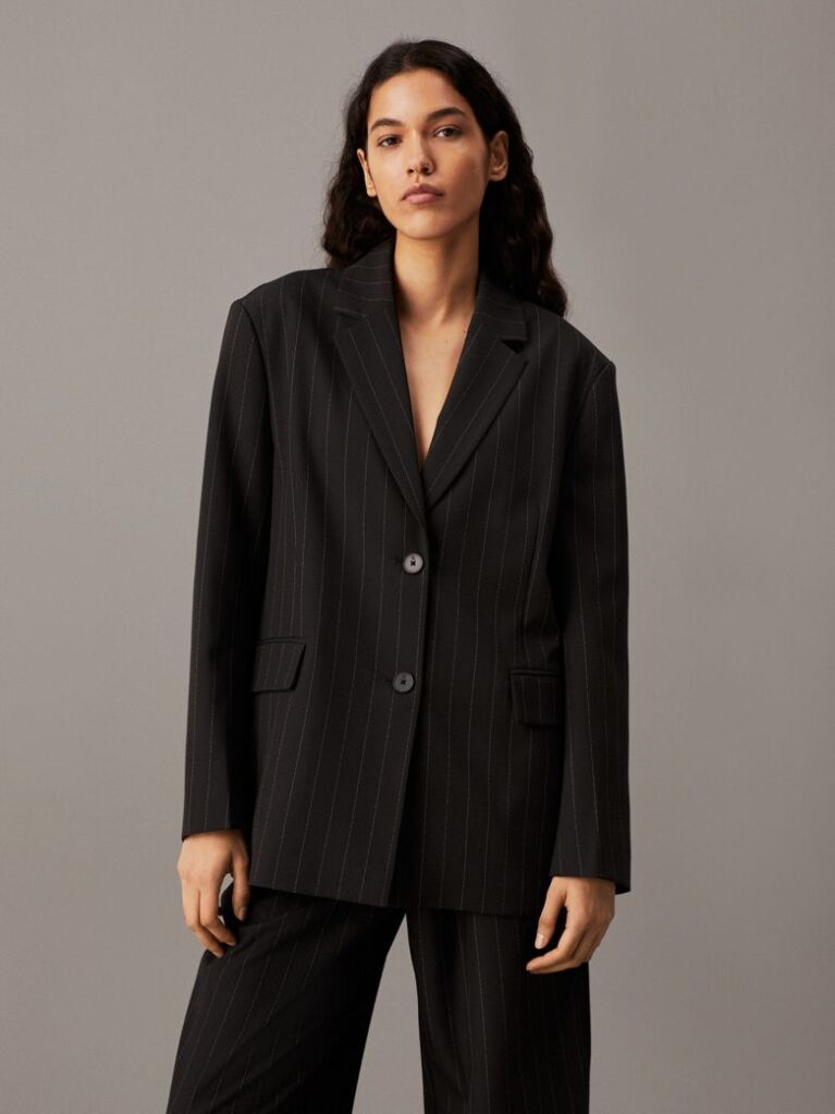 Black Soft Crepe Pinstripe Blazer  Women