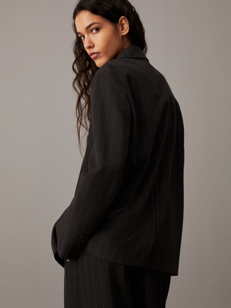 Black Soft Crepe Pinstripe Blazer  Women