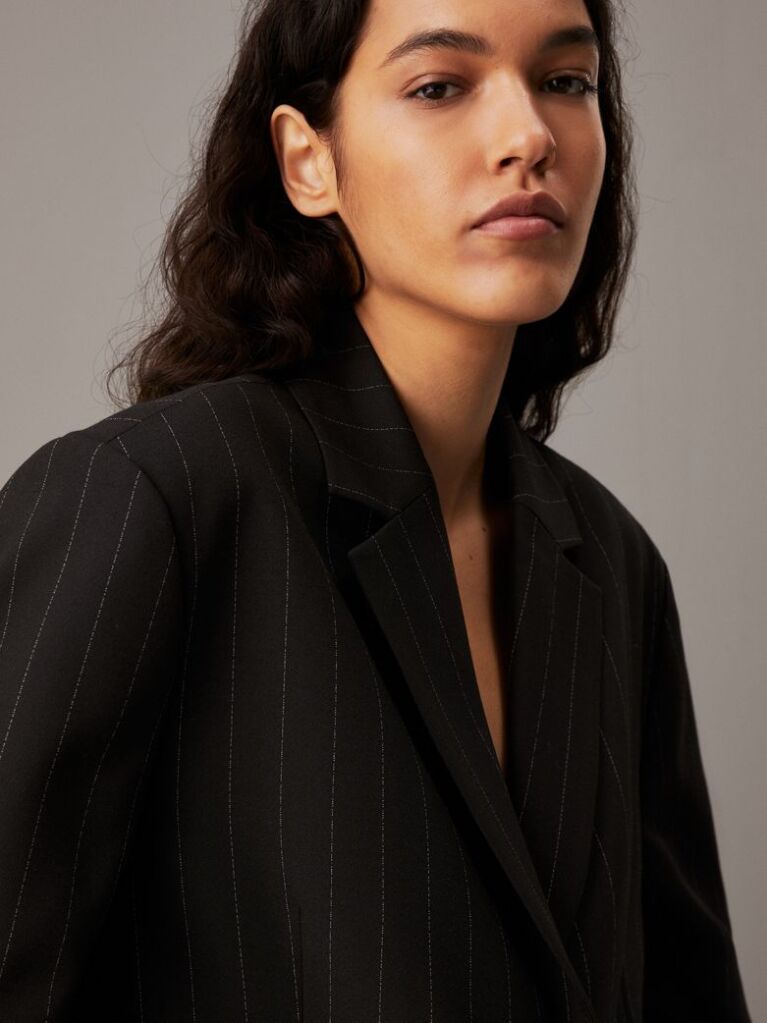 Black Soft Crepe Pinstripe Blazer  Women