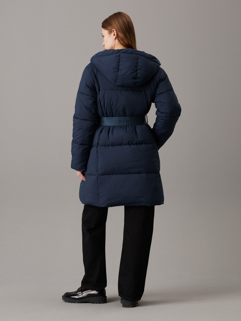 Blue Logo Belt Hooded Puffer Coat  Women