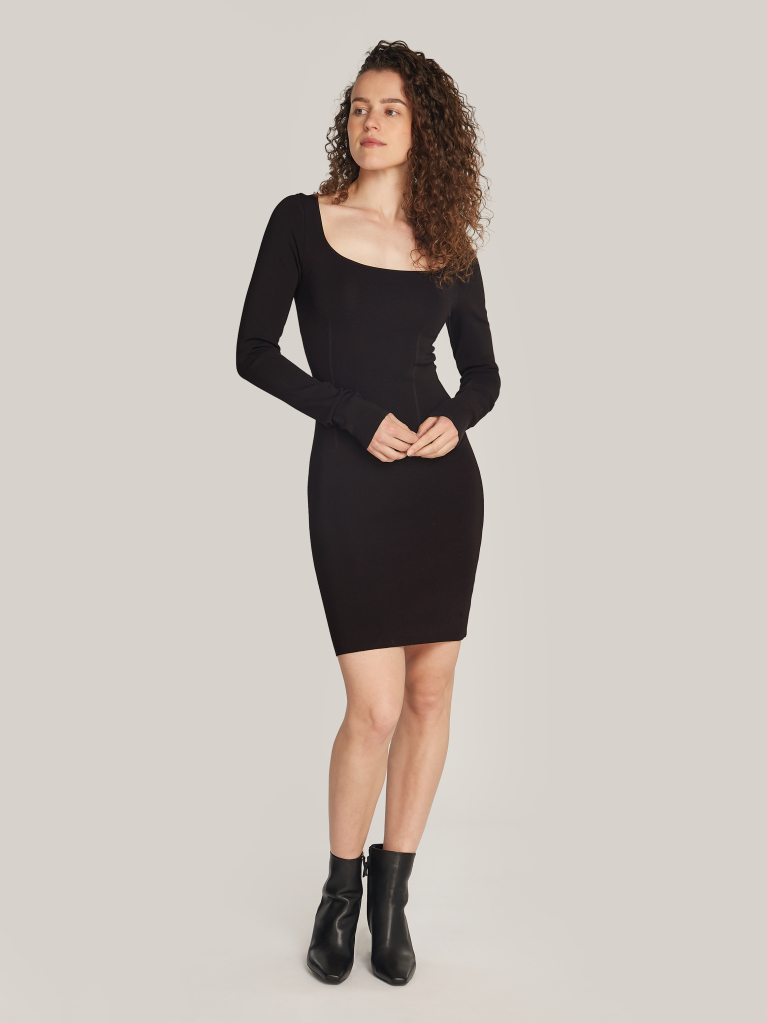 Black Sculpted Long-Sleeved Sweater Dress  Women