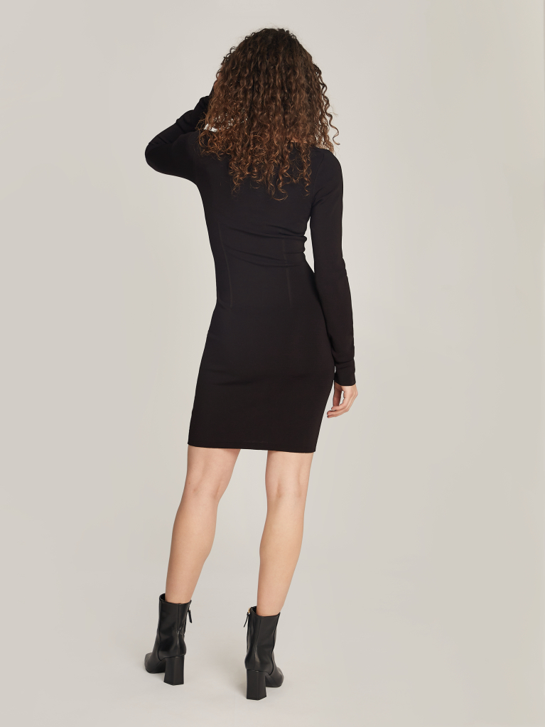Black Sculpted Long-Sleeved Sweater Dress  Women