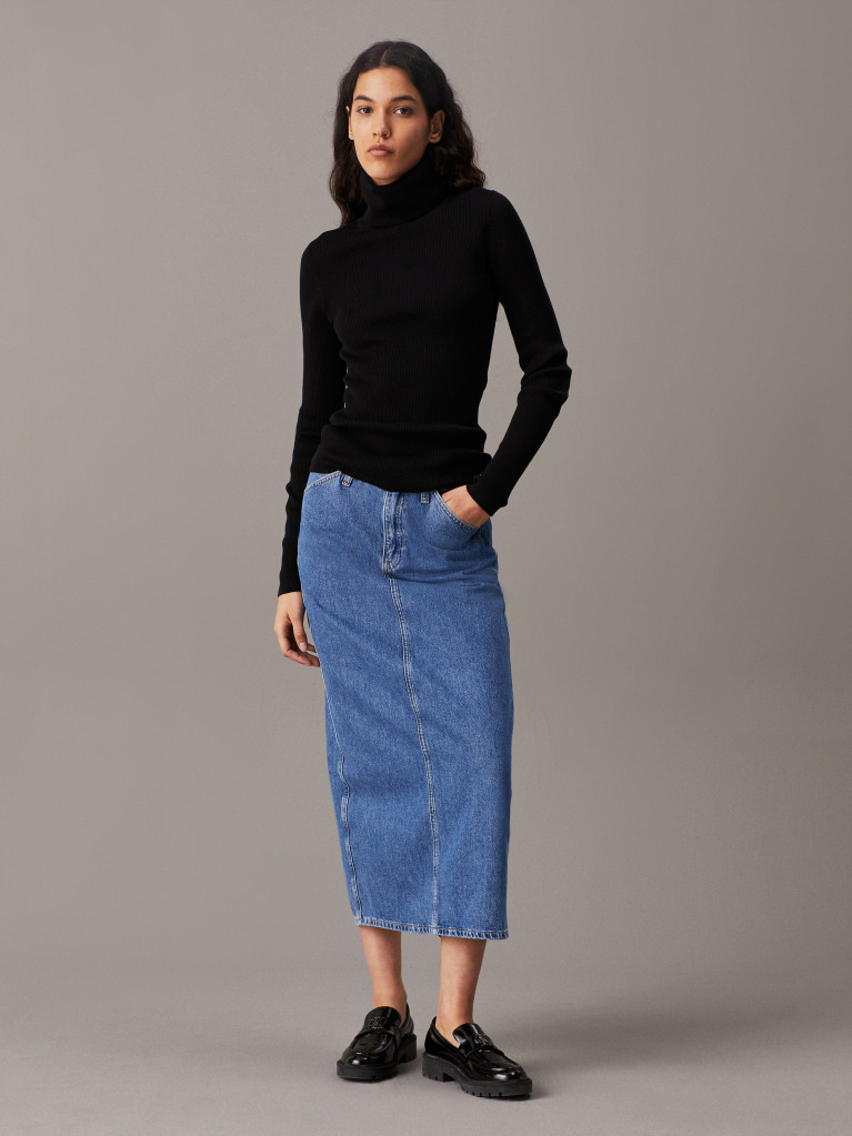 Black Slim Ribbed Roll Neck Jumper  Women