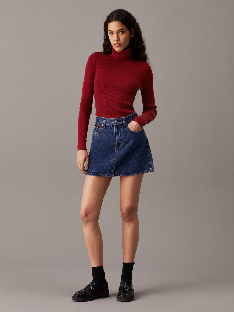 Red Slim Ribbed Roll Neck Jumper  Women