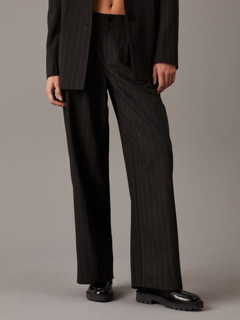 Black Soft Crepe Pinstripe Trousers  Women