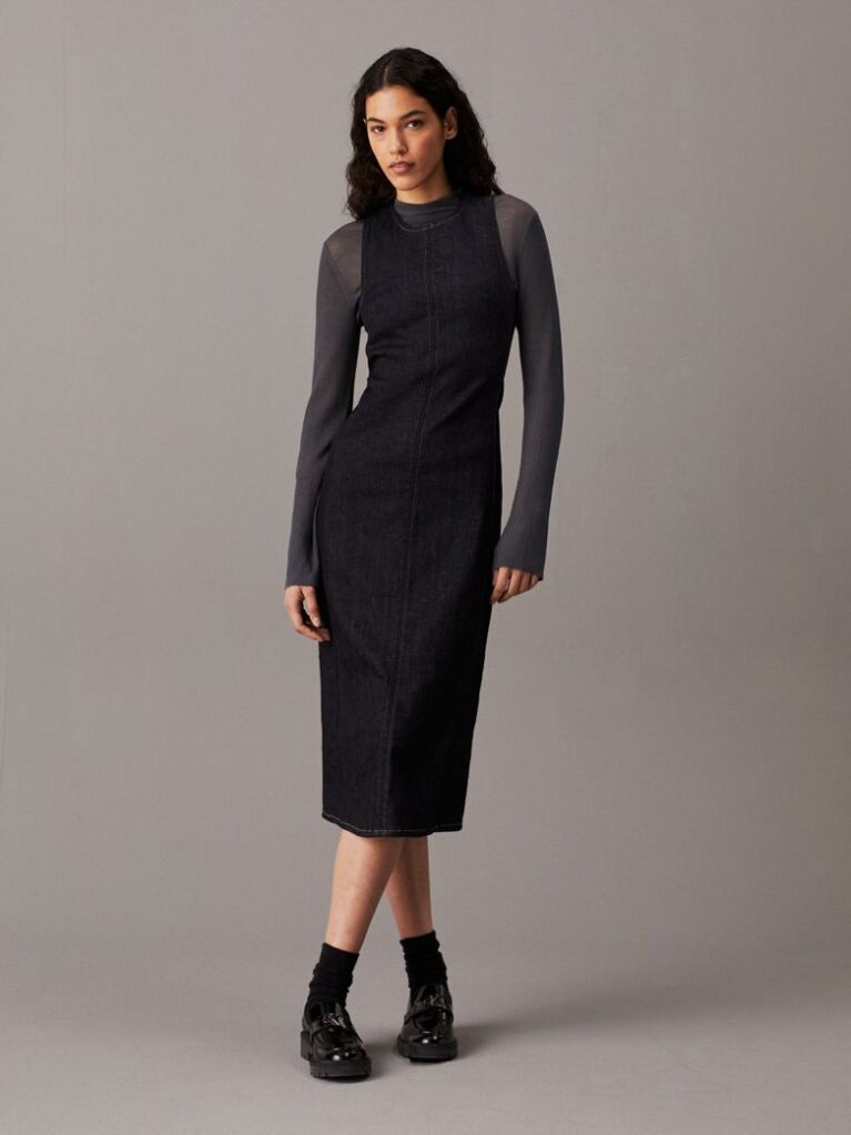 Denim Denim Bodycon Midi Dress  Women