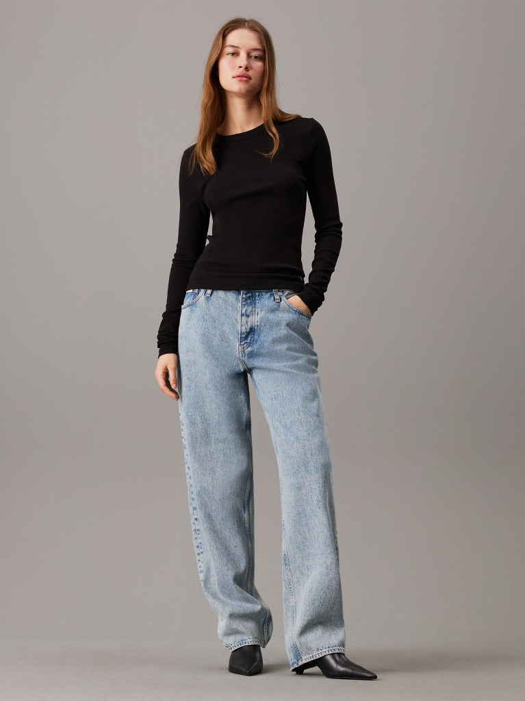 Black Slim Ribbed Long Sleeve Top  Women