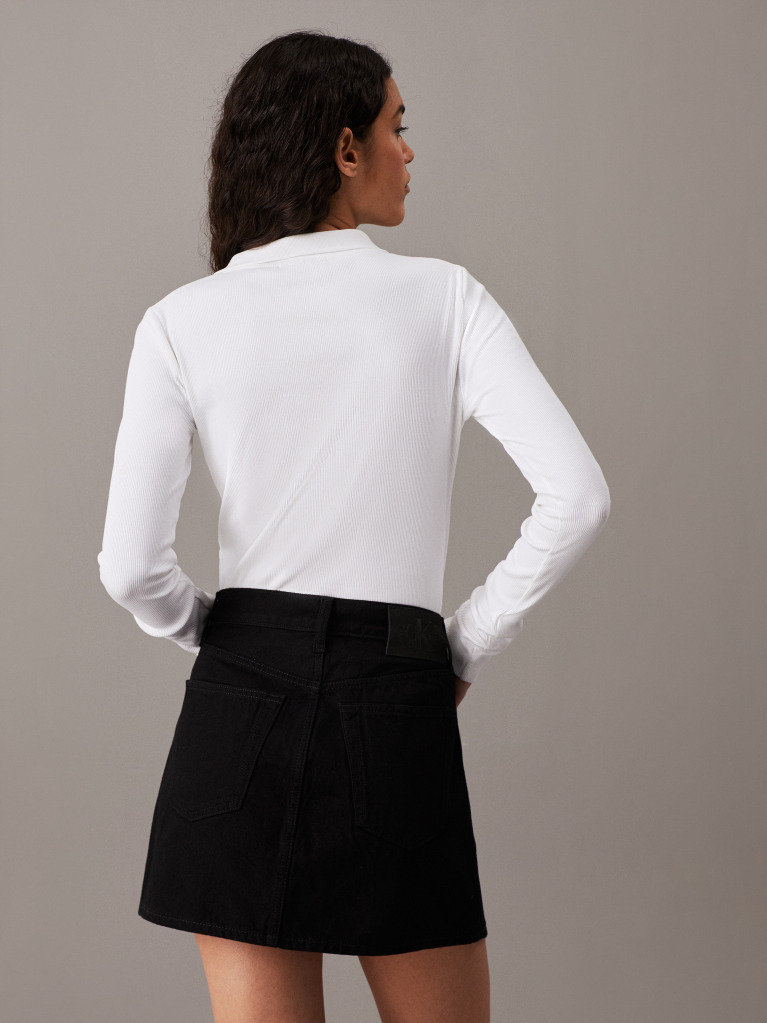 White Long Sleeve Ribbed Polo Bodysuit  Women